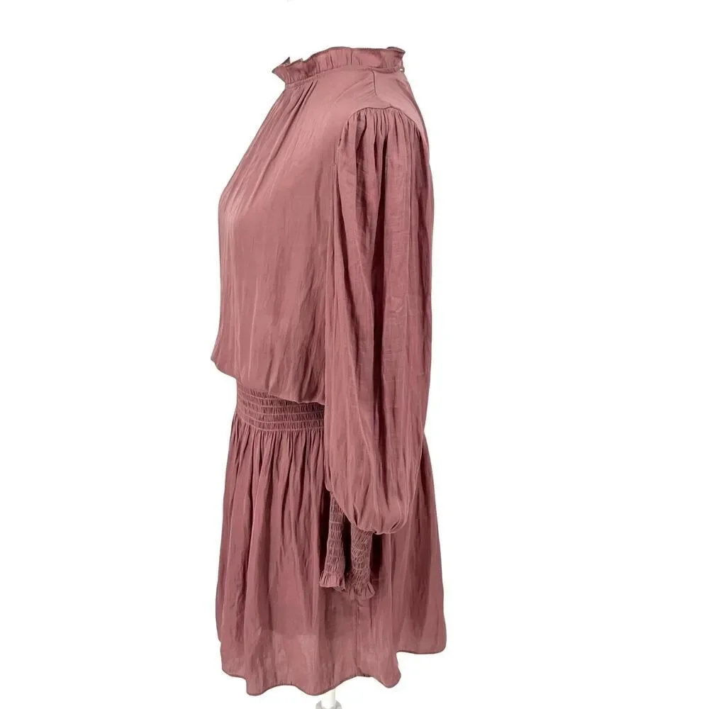 Mustard Seed Mauve Smocked Waist Ruffle Cuff Dress | Size Small - Picture 4 of 9